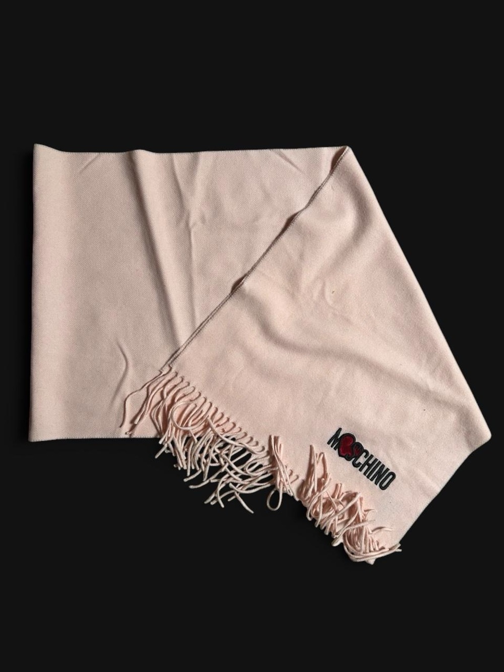 Moschino Pale Pink Logo Fringe Wrap Scarf